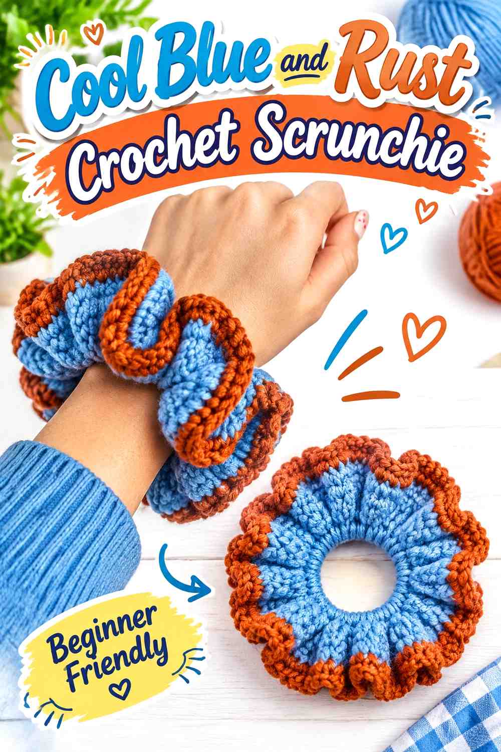 18. Cool Blue And Rust Crochet Scrunchie