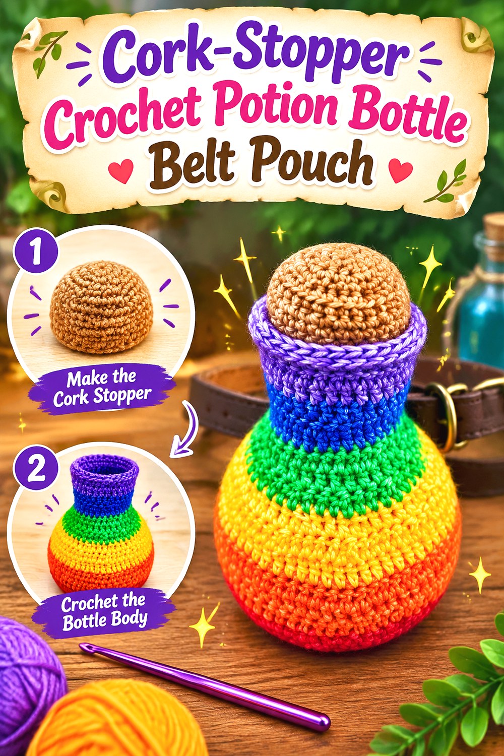 Cork Stopper Crochet Potion Bottle Belt Pouch