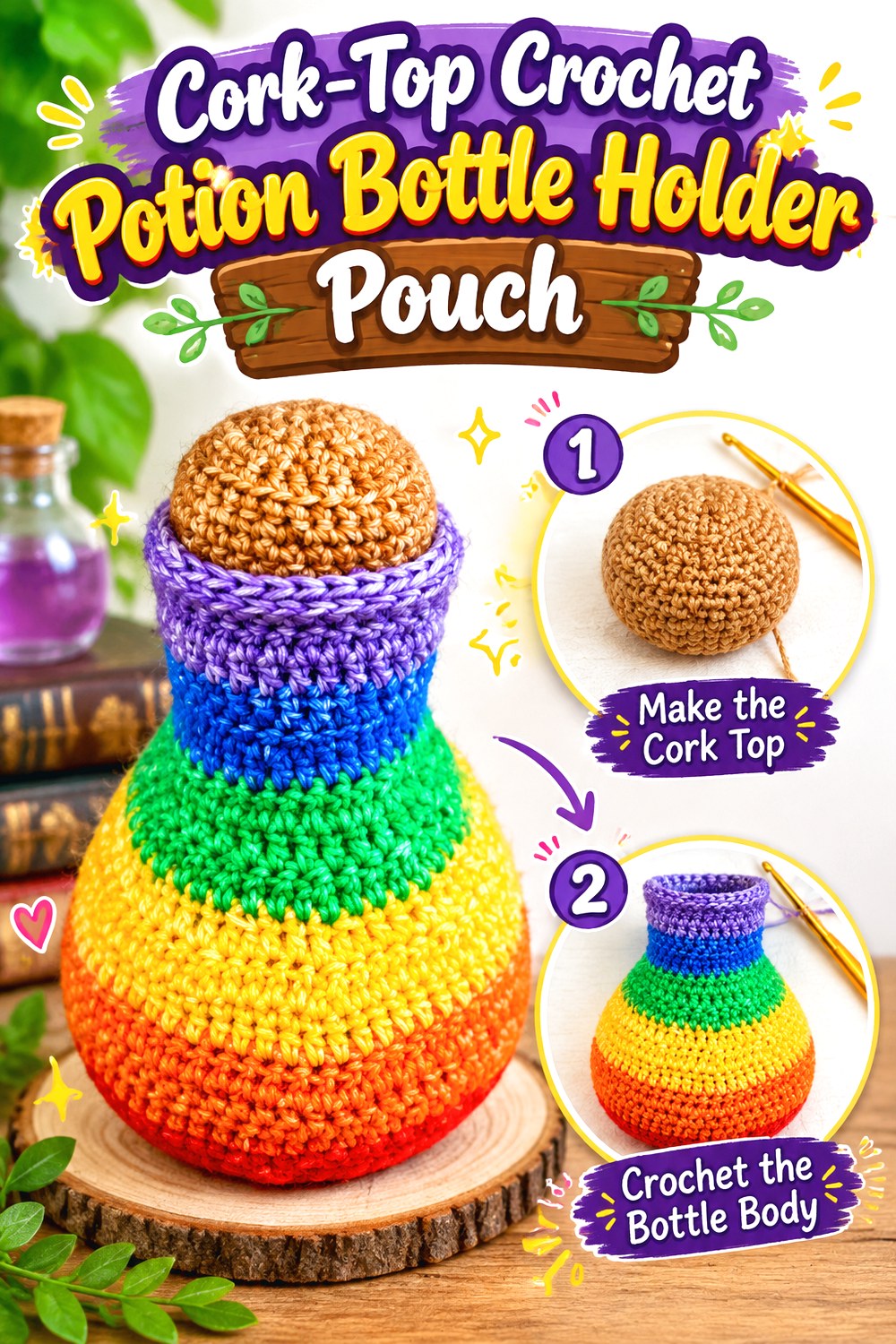 Cork Top Crochet Potion Bottle Holder Pouch