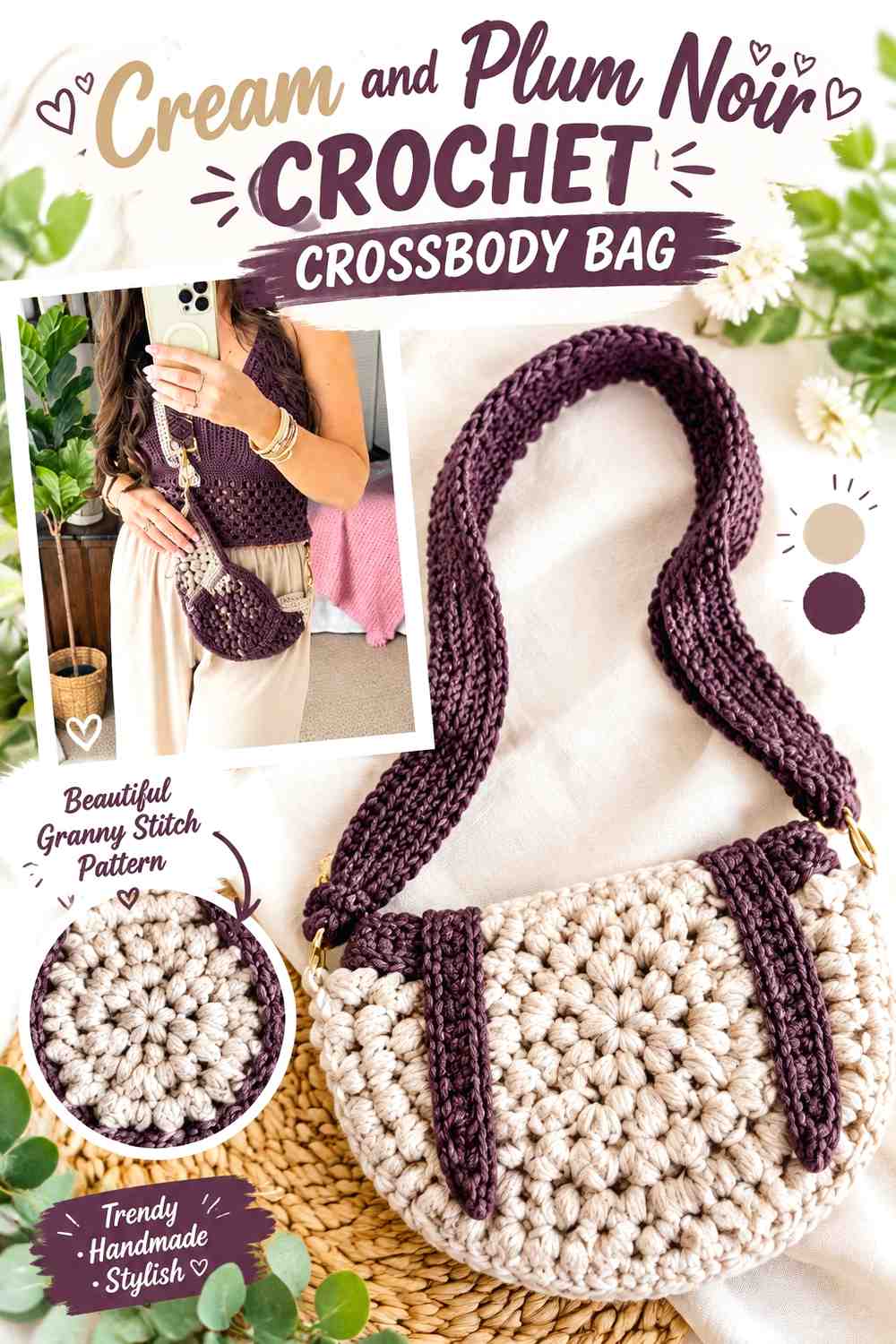 17. Cream And Plum Noir Crochet Crossbody Bag