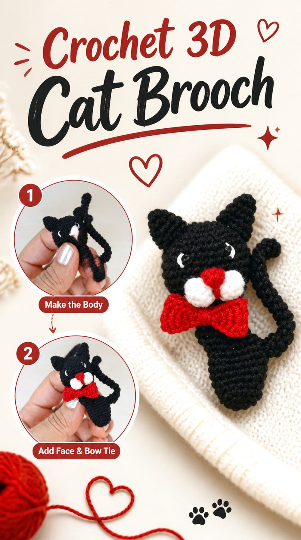 Crochet D Cat Brooch