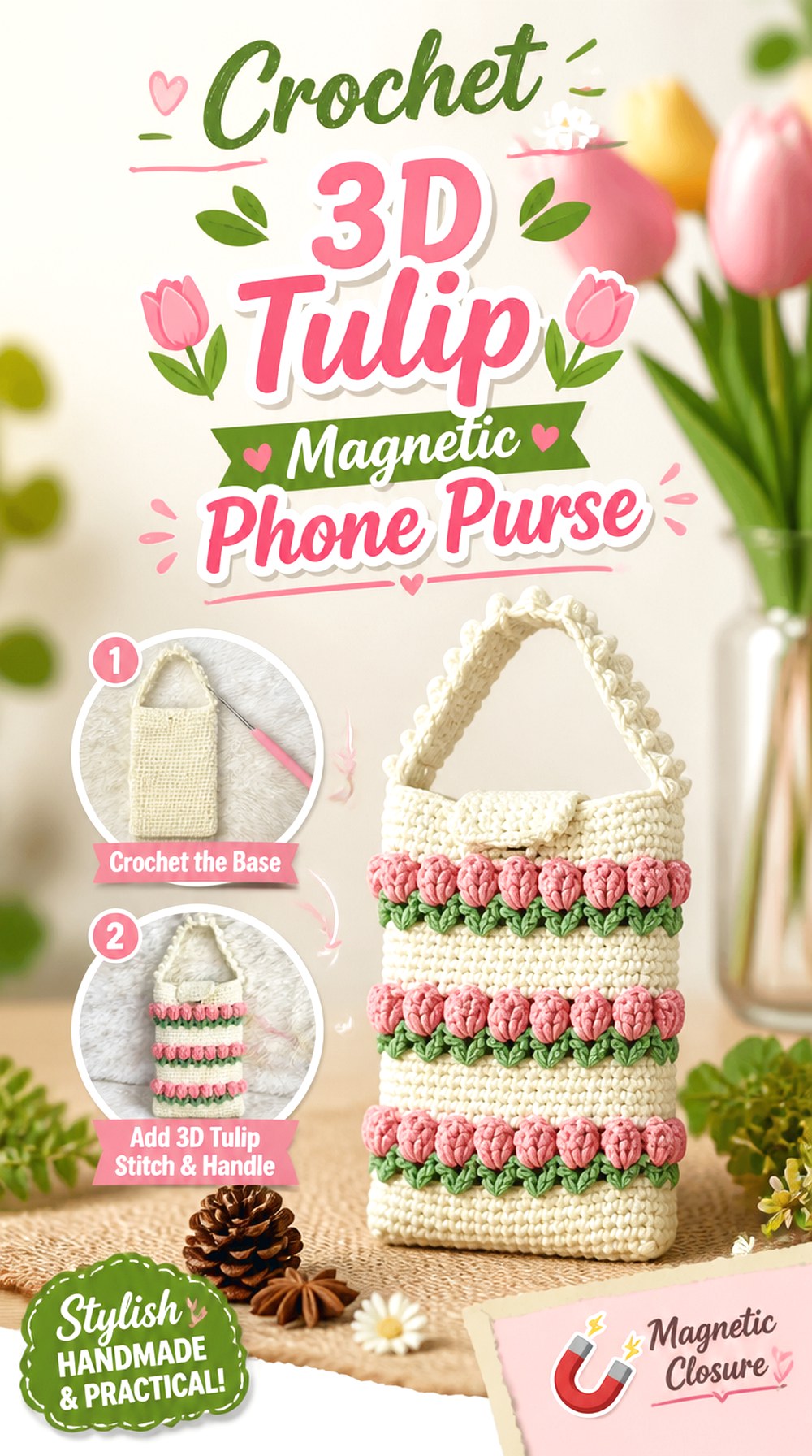 Crochet D Tulip Magnetic Phone Purse