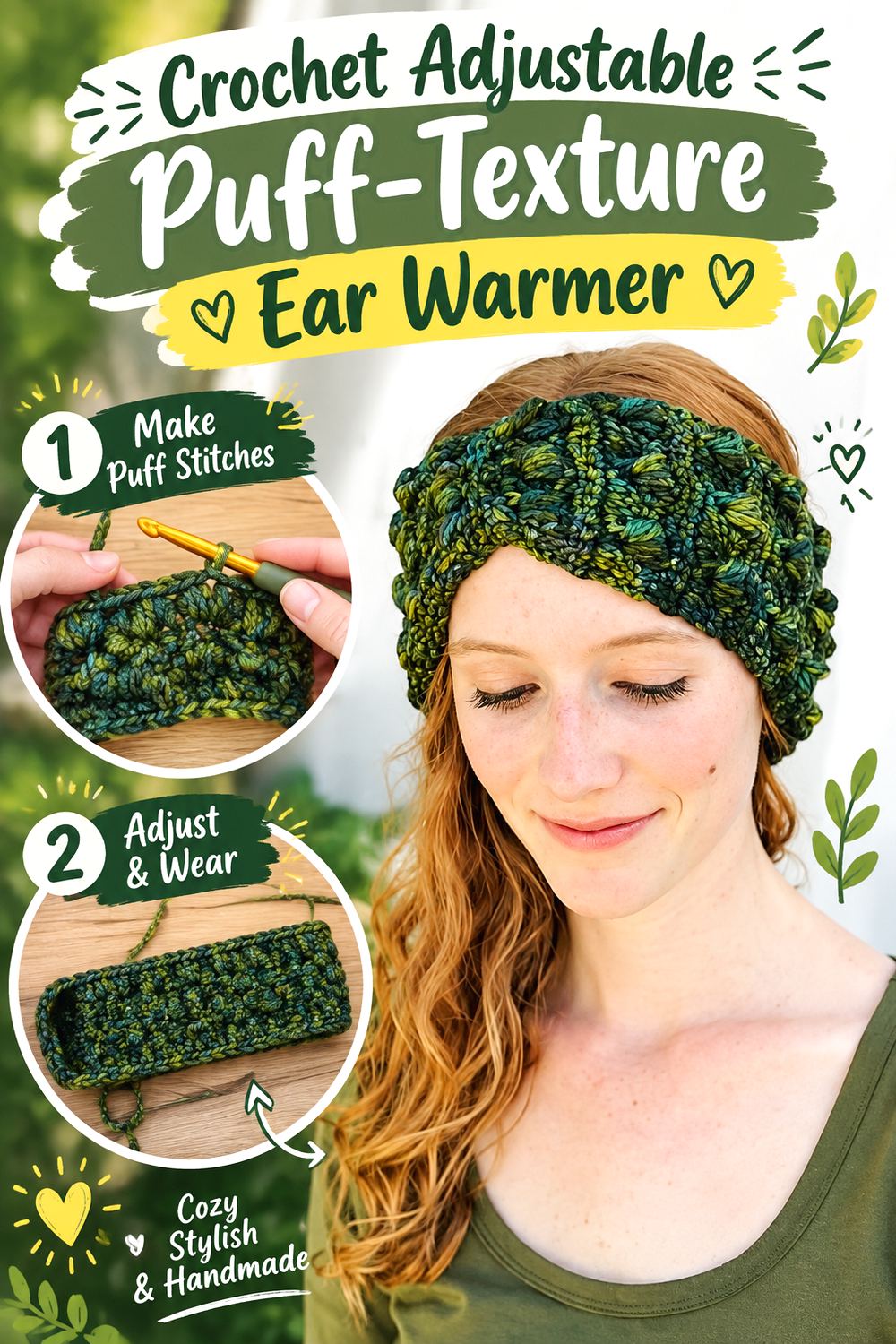 Crochet Adjustable Puff Texture Ear Warmer