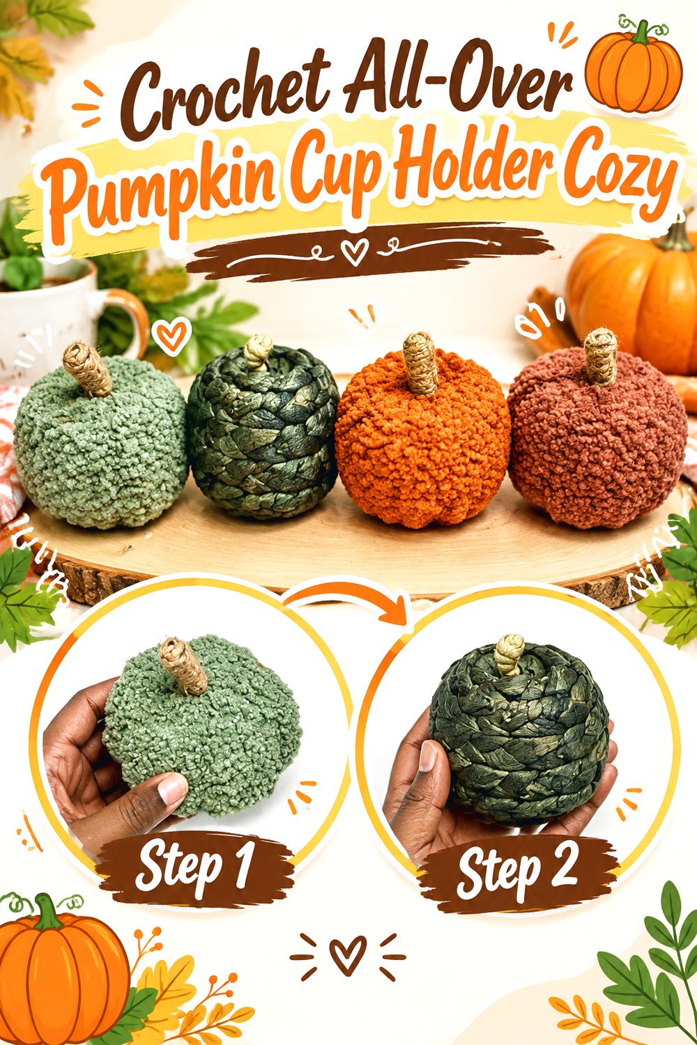 Crochet All Over Pumpkin Cup Holder Cozy