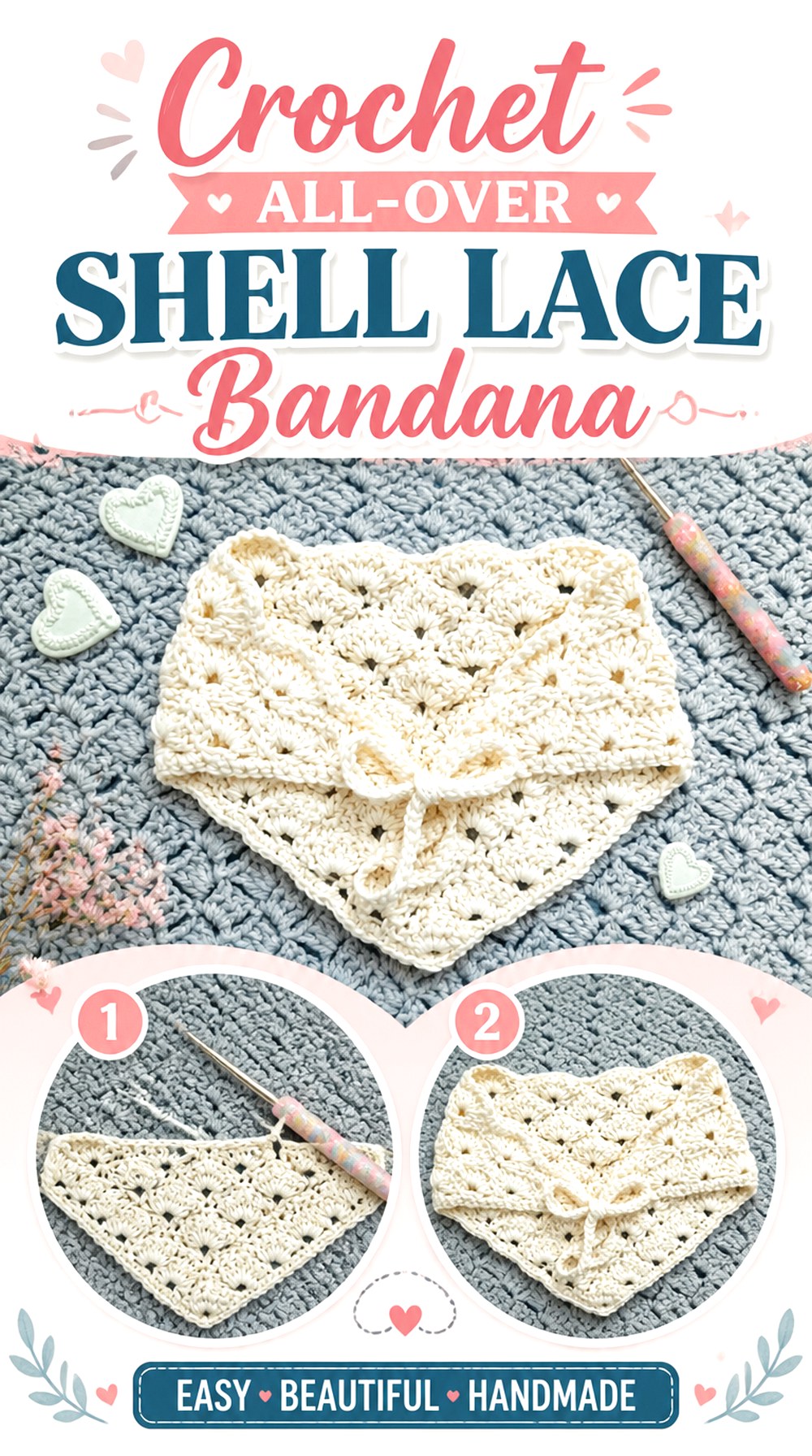 Crochet All Over Shell Lace Bandana