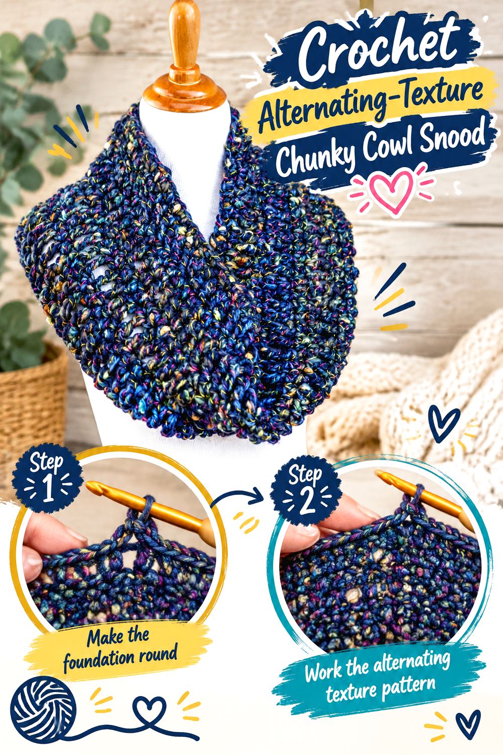 Crochet Alternating Texture Chunky Cowl Snood