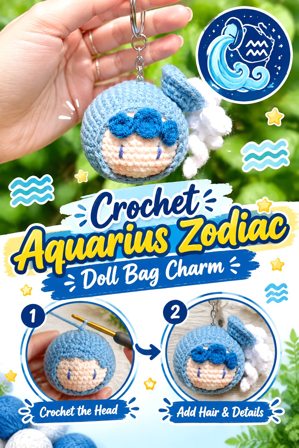Crochet Aquarius Zodiac Doll Bag Charm