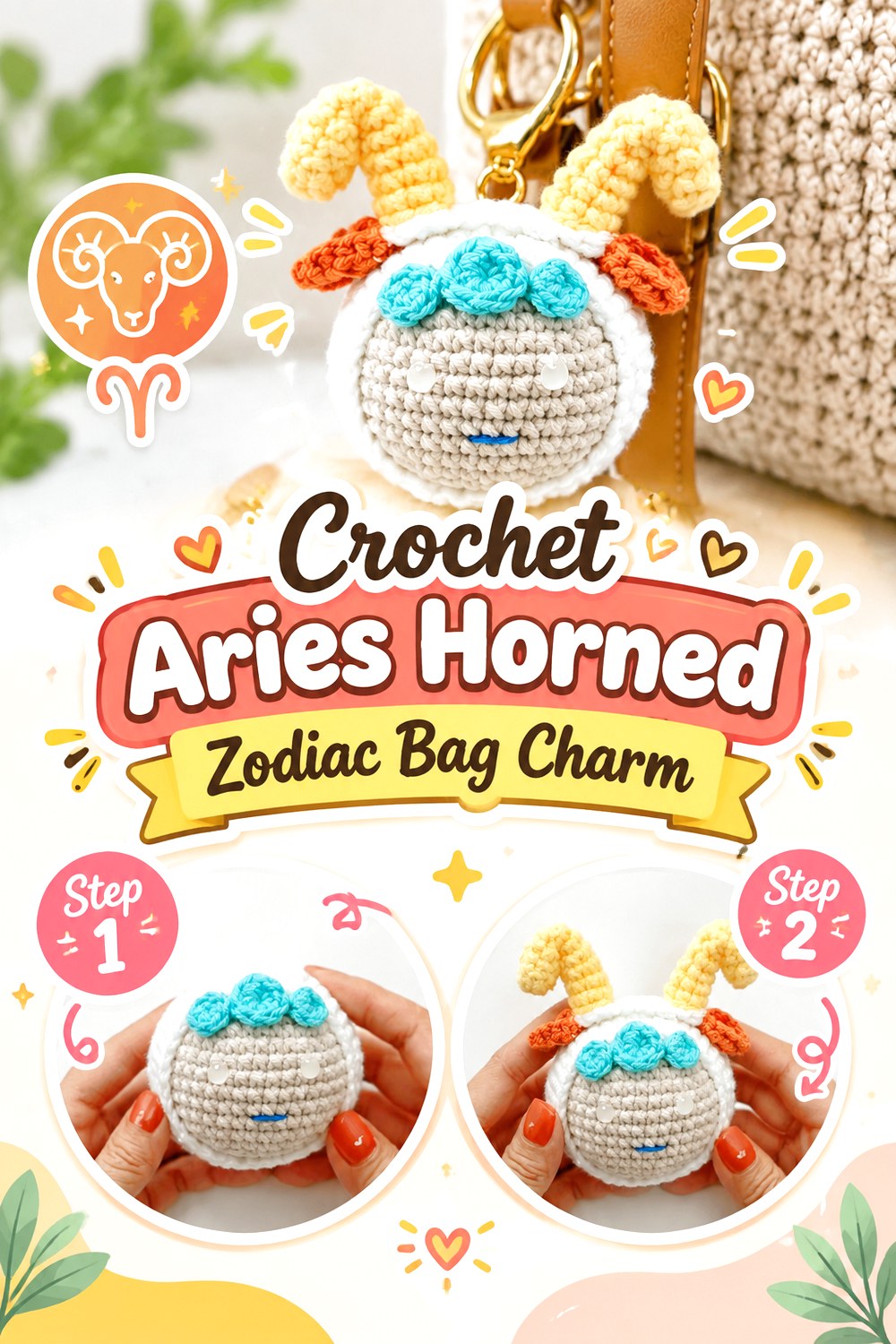 Crochet Aries Horned Zodiac Bag Charm