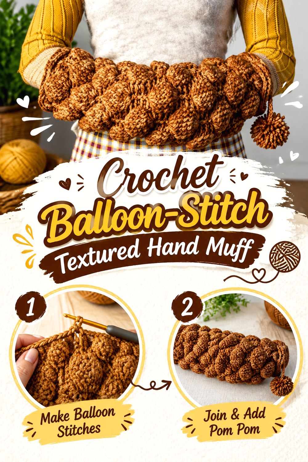 Crochet Balloon Stitch Textured Hand Muff