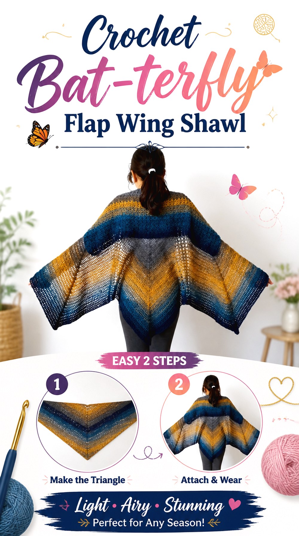 Crochet Bat terfly Flap Wing Shawl