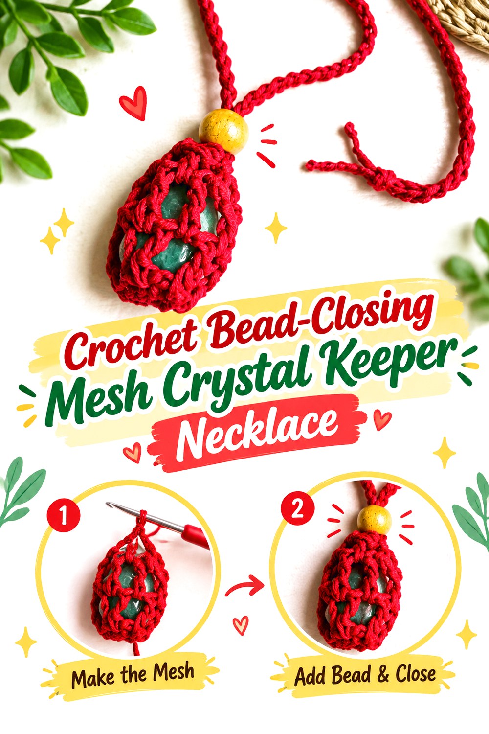 Crochet Bead Closing Mesh Crystal Keeper Necklace