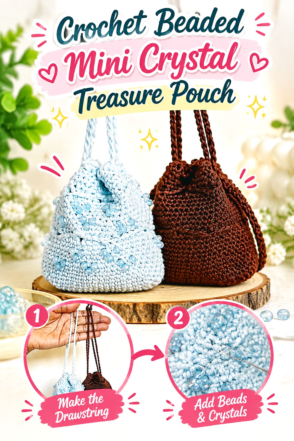 Crochet Beaded Mini Crystal Treasure Pouch
