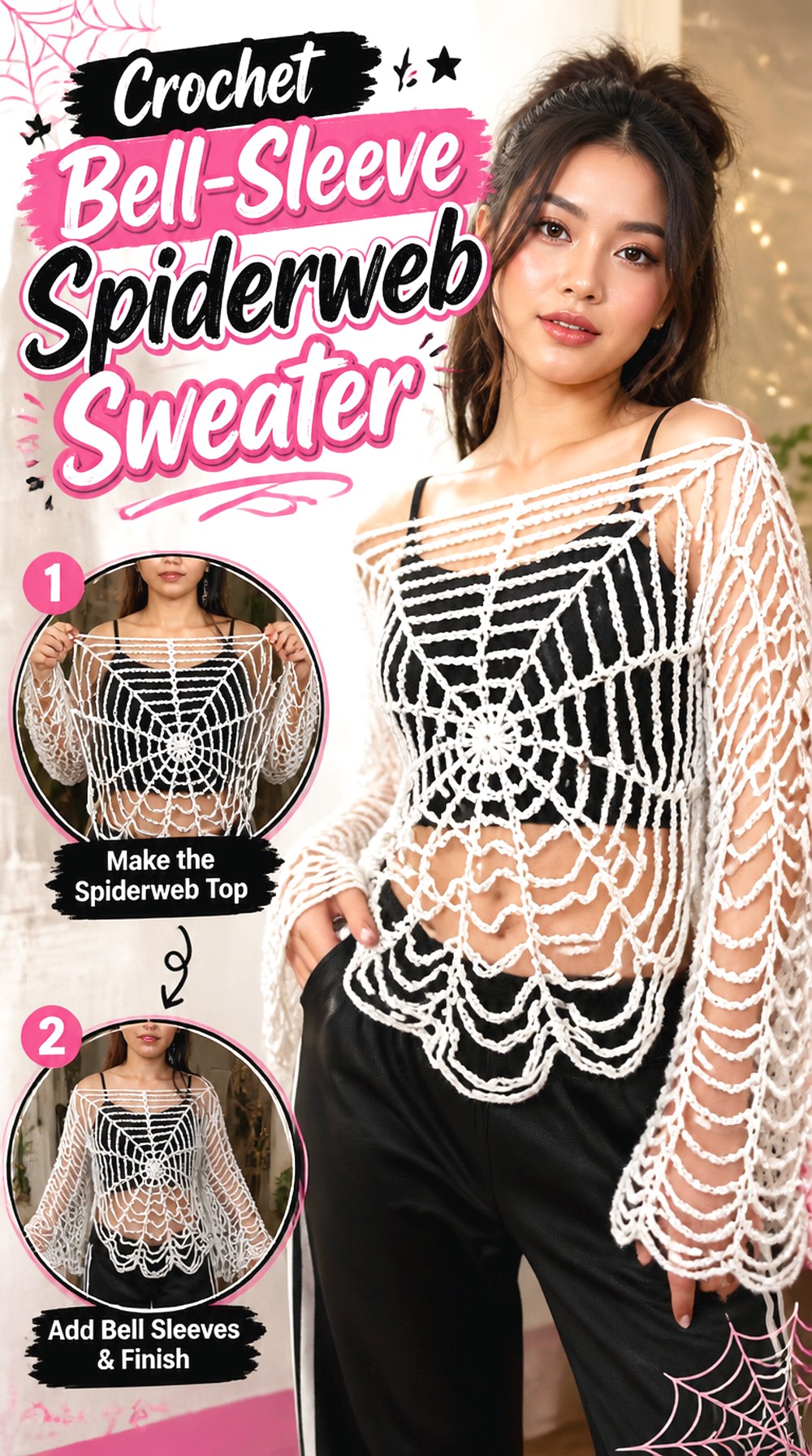 Crochet Bell Sleeve Spiderweb Sweater