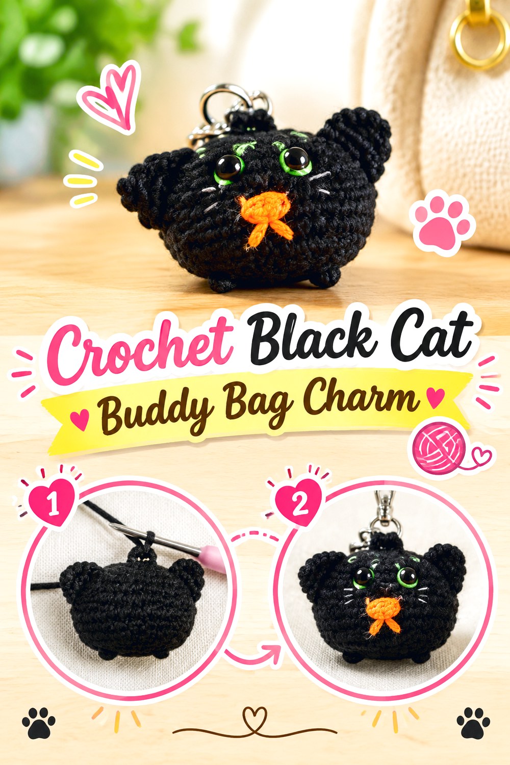 Crochet Black Cat Buddy Bag Charm