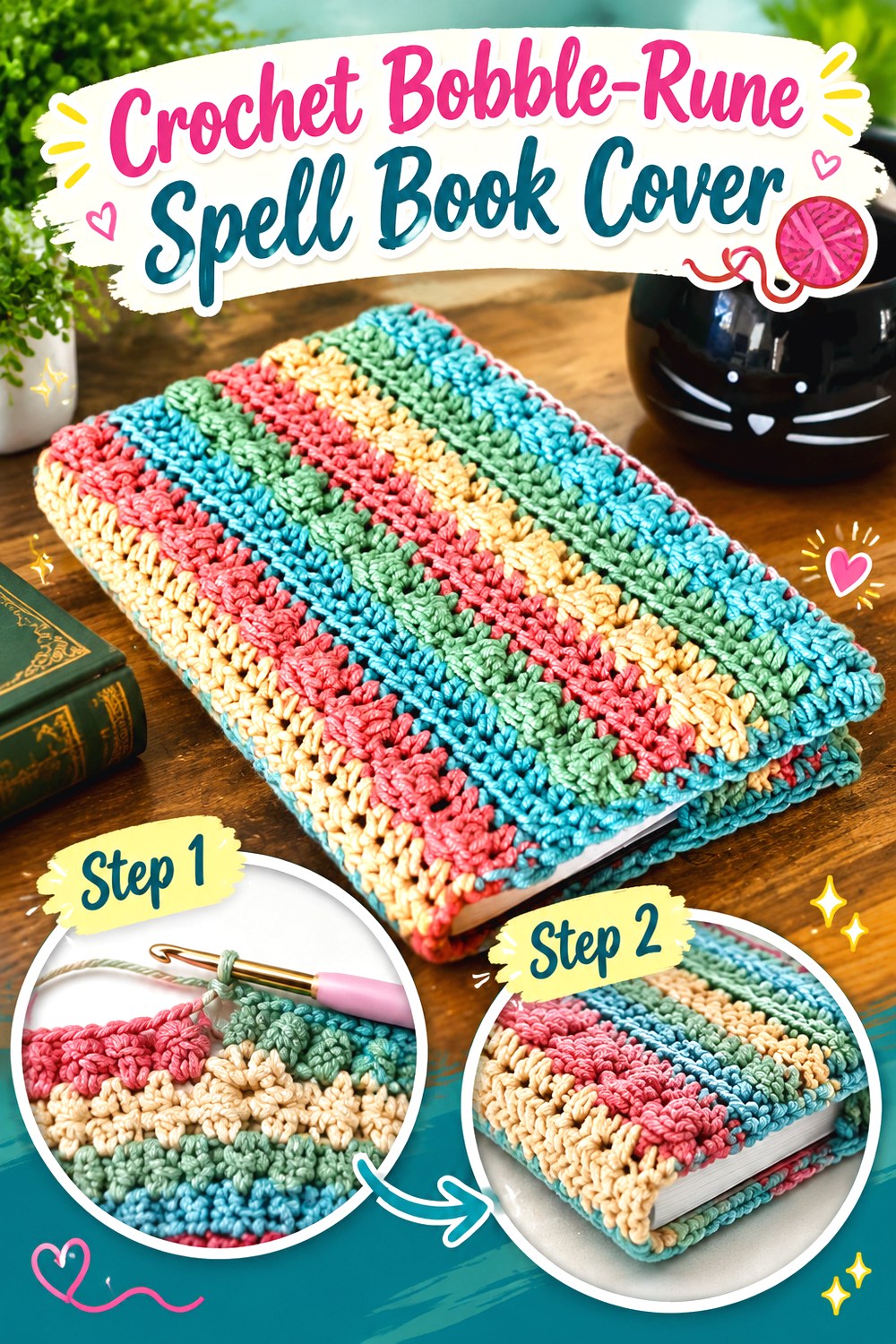 Crochet Bobble Rune Spell Book Cover