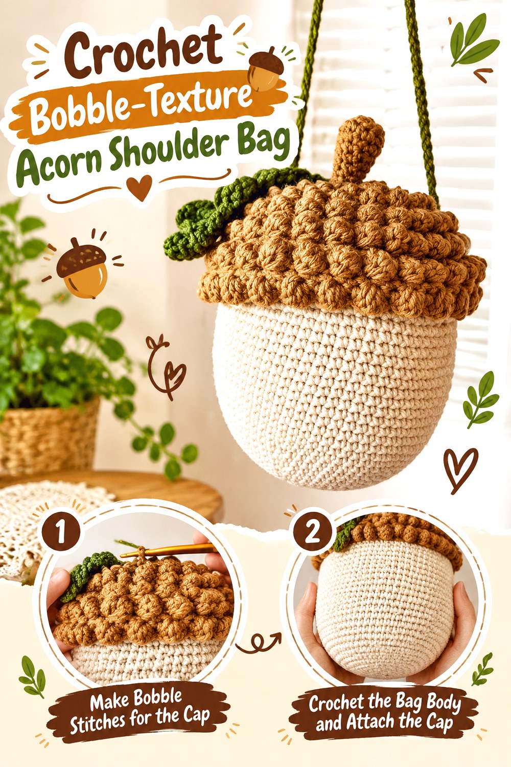 Crochet Bobble Texture Acorn Shoulder Bag