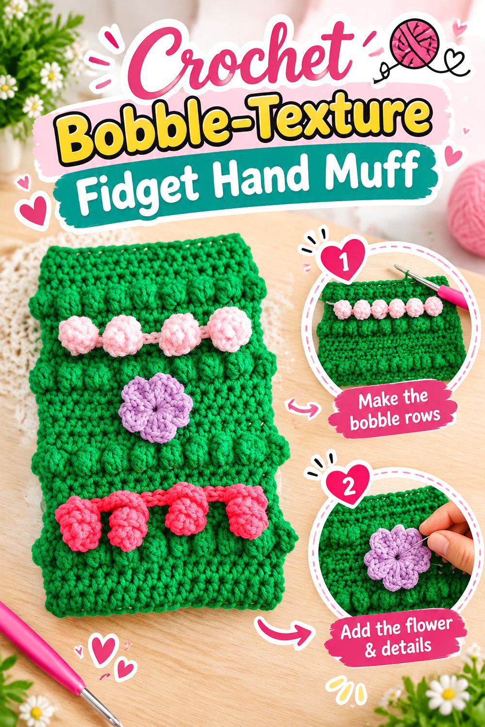 Crochet Bobble Texture Fidget Hand Muff