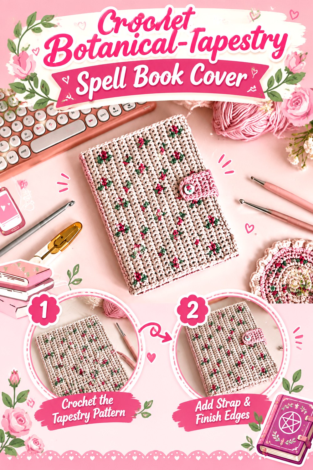 Crochet Botanical Tapestry Spell Book Cover