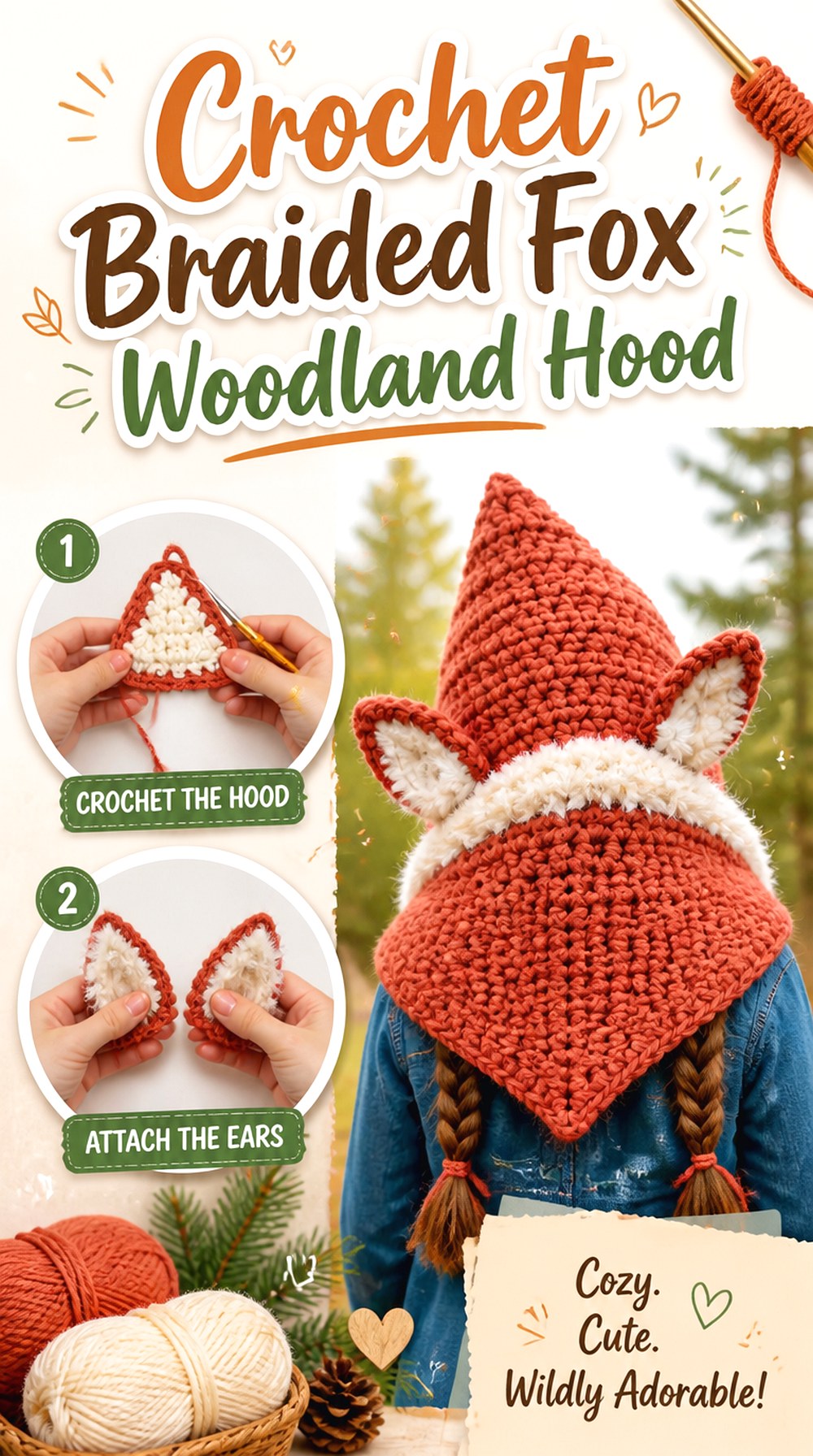 Crochet Braided Fox Woodland Hood