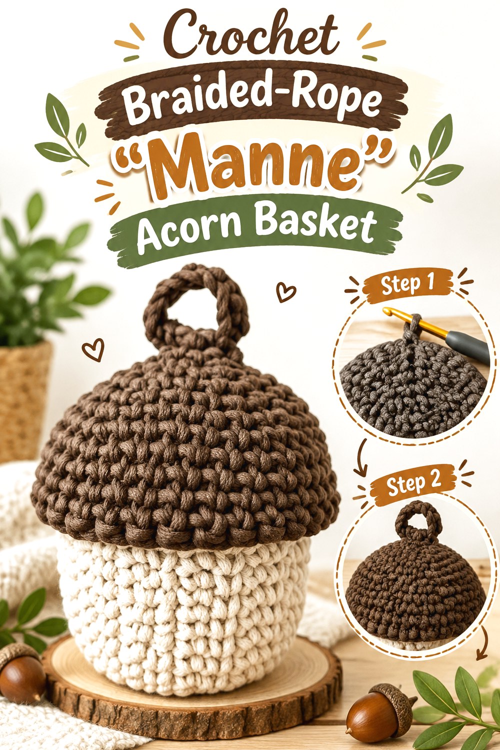 Crochet Braided Rope “Manne” Acorn Basket
