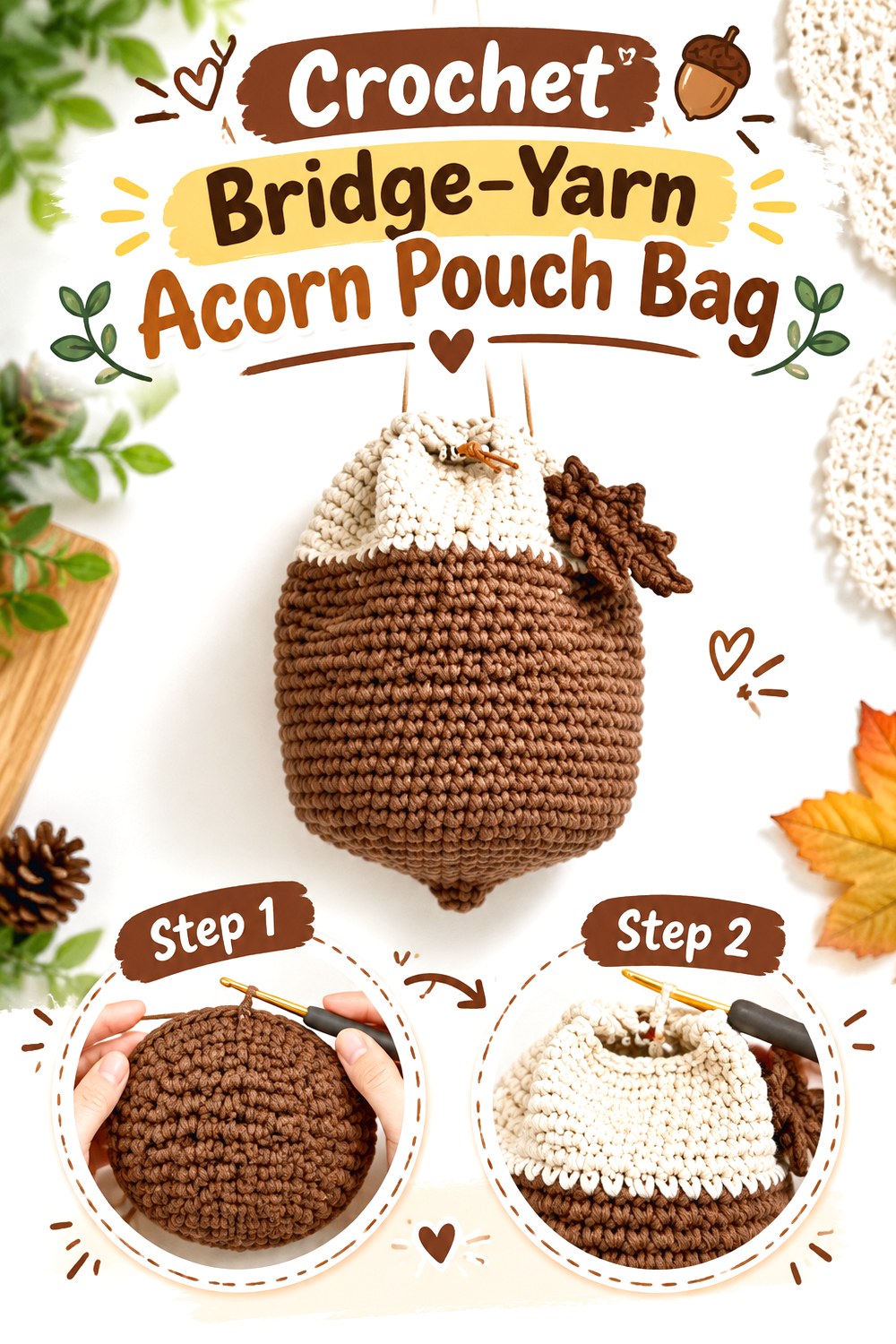 Crochet Bridge Yarn Acorn Pouch Bag