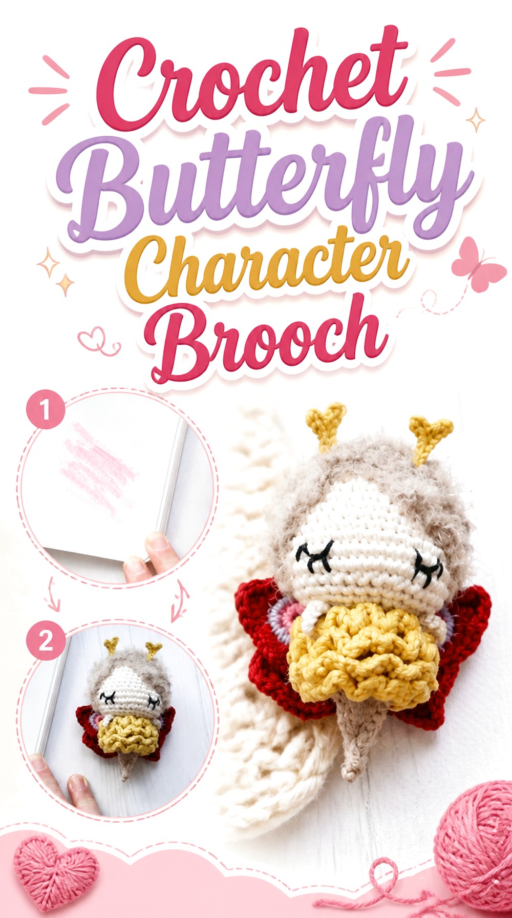 Crochet Butterfly Character Brooch