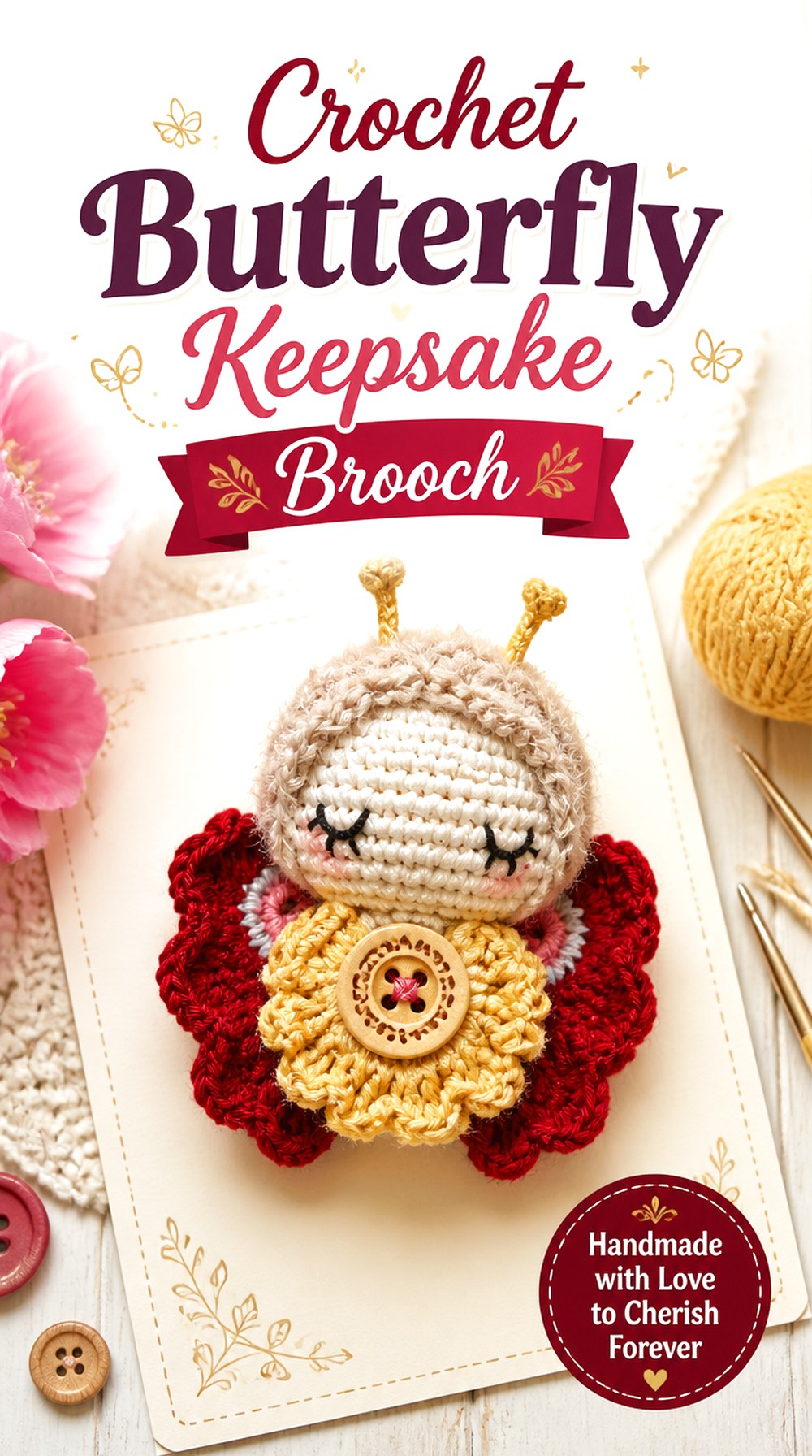 Crochet Butterfly Keepsake Brooch