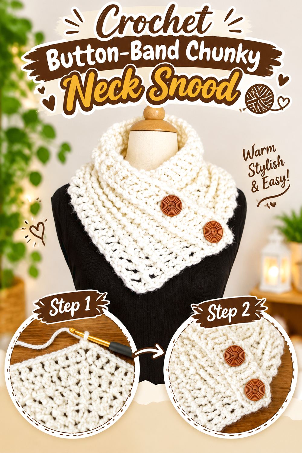 Crochet Button Band Chunky Neck Snood