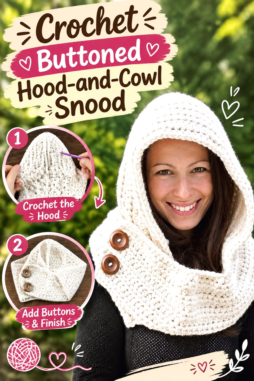 Crochet Buttoned Hood and Cowl Snood