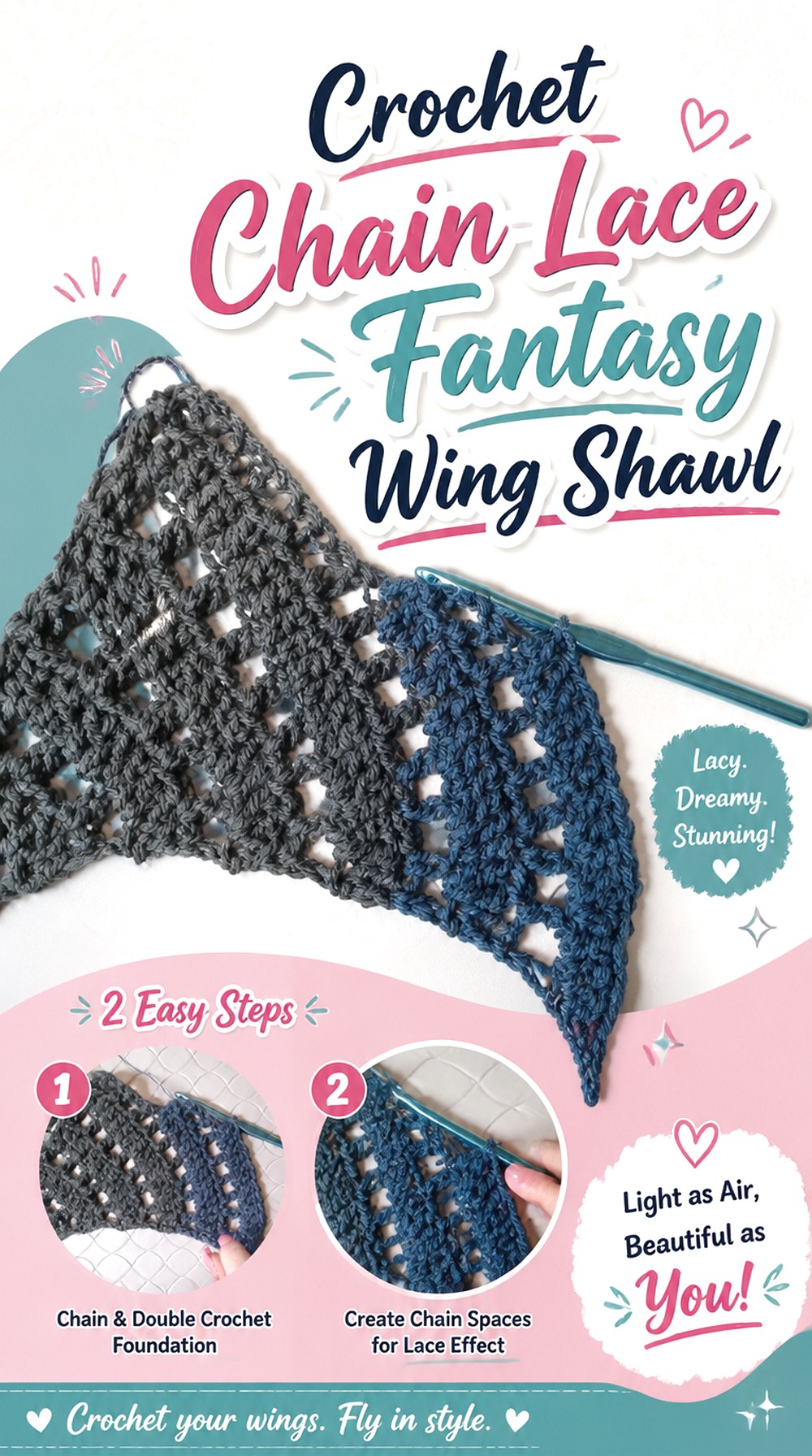 Crochet Chain Lace Fantasy Wing Shawl