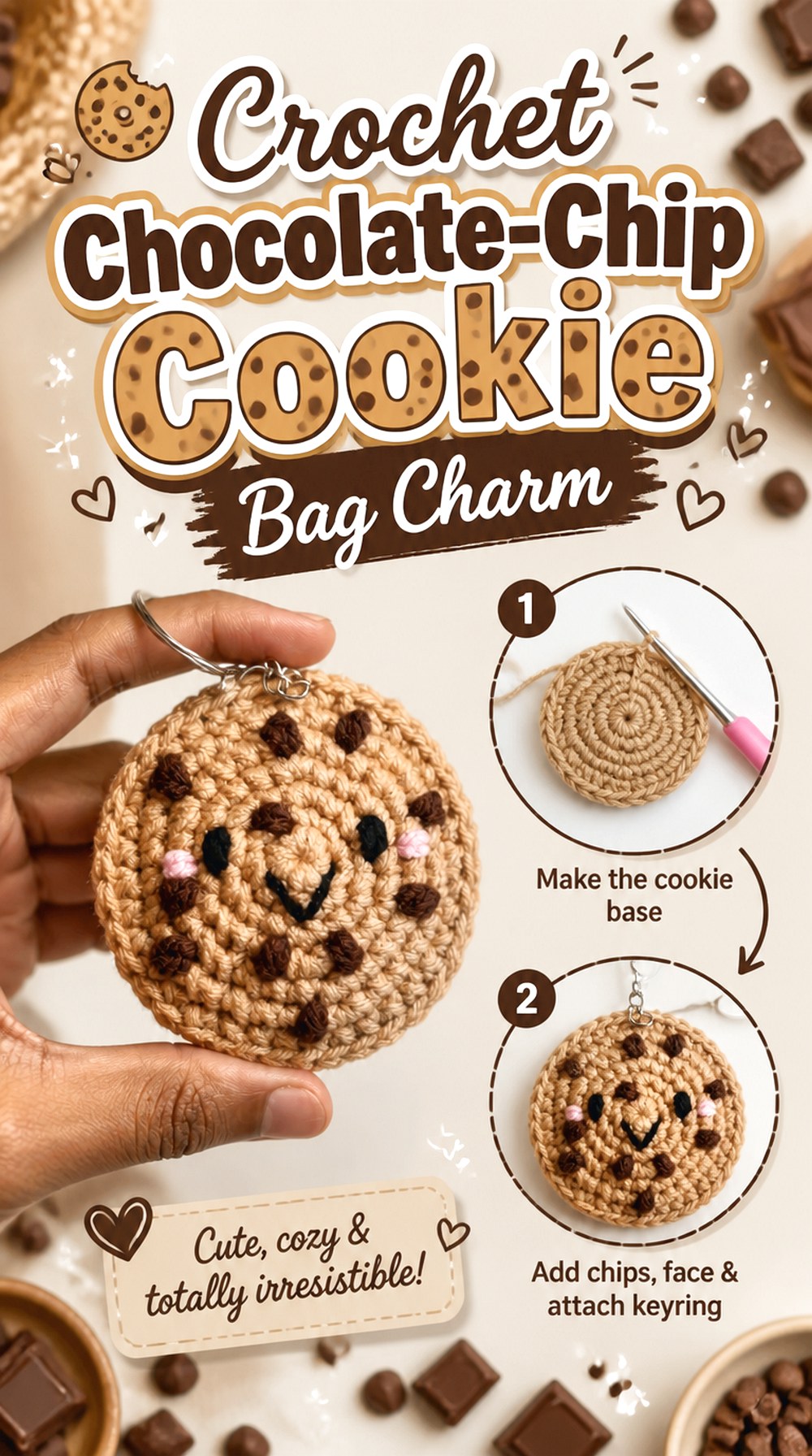 Crochet Chocolate Chip Cookie Bag Charm
