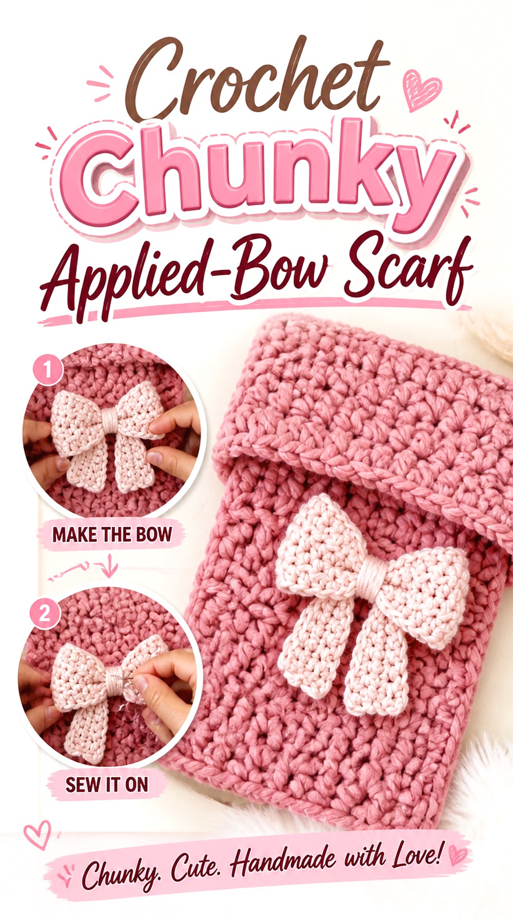 Crochet Chunky Applied Bow Scarf