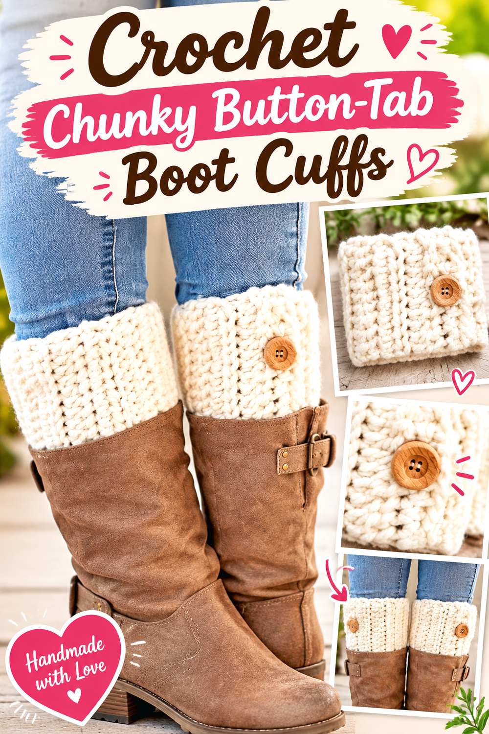 Crochet Chunky Button Tab Boot Cuffs