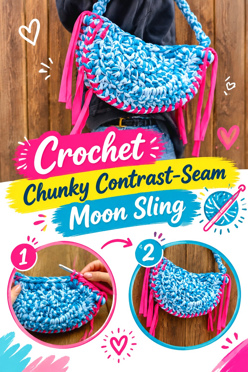 Crochet Chunky Contrast Seam Moon Sling