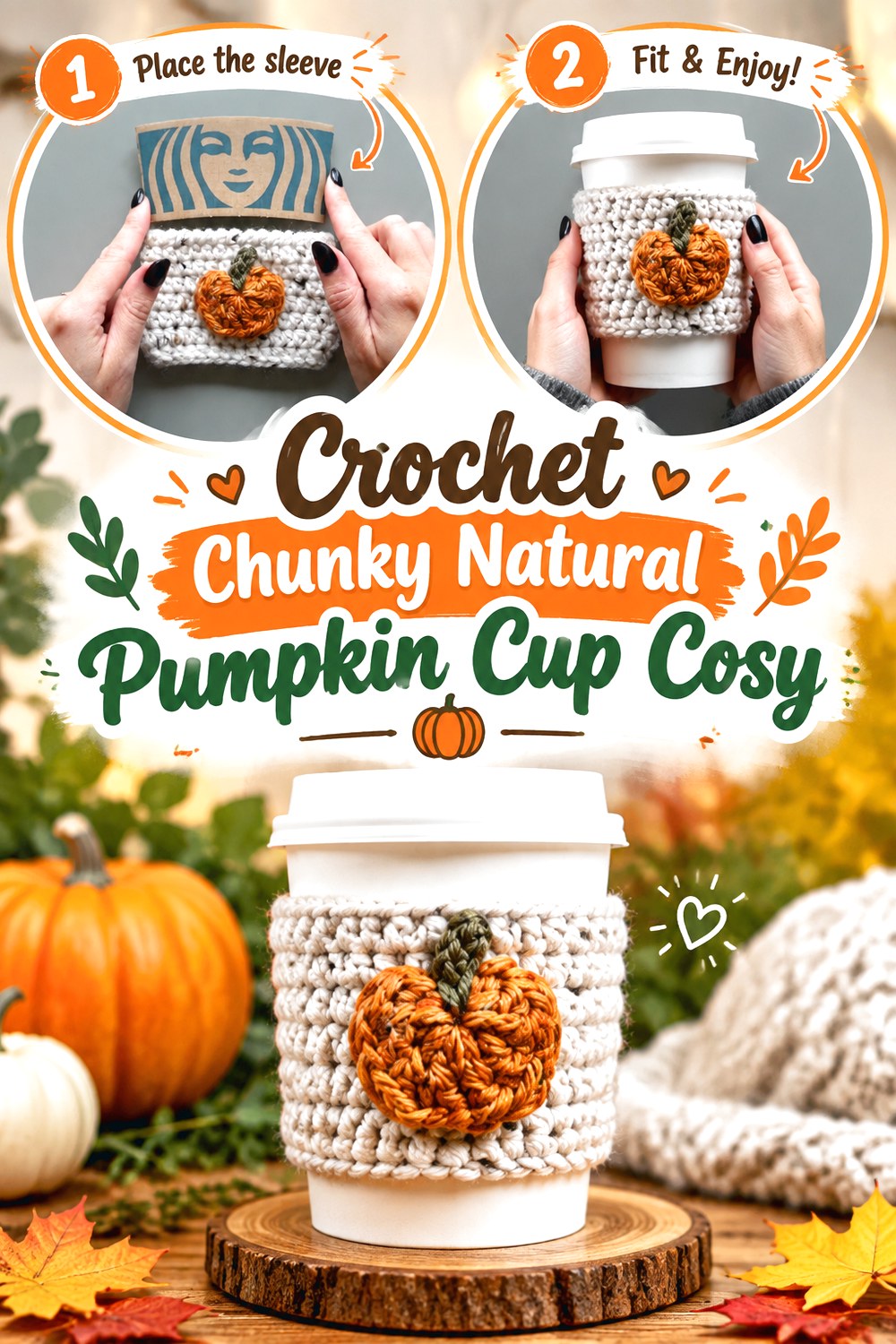 Crochet Chunky Natural Pumpkin Cup Cosy