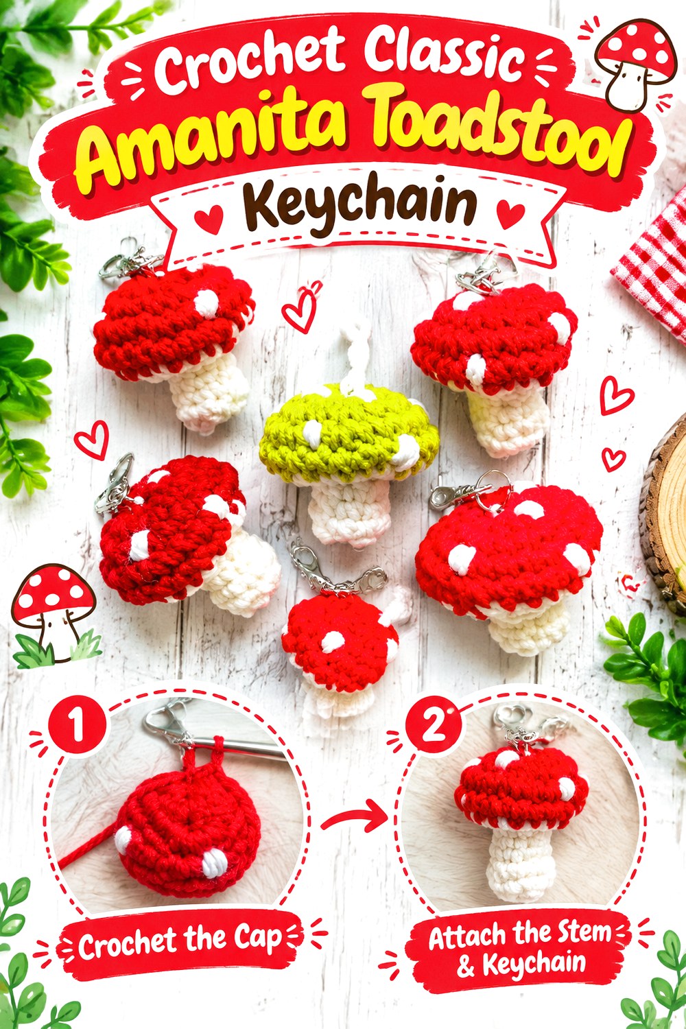Crochet Classic Amanita Toadstool Keychain