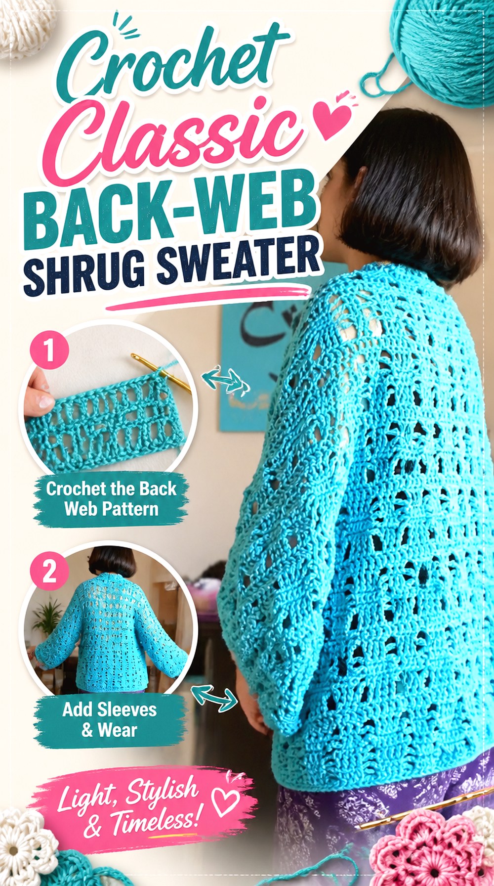 Crochet Classic Back Web Shrug Sweater