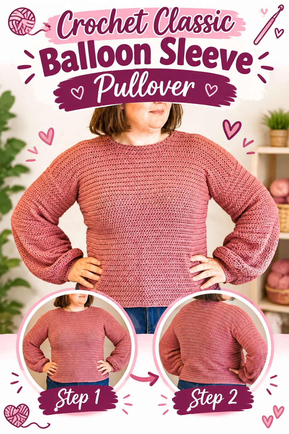 Crochet Classic Balloon Sleeve Pullover