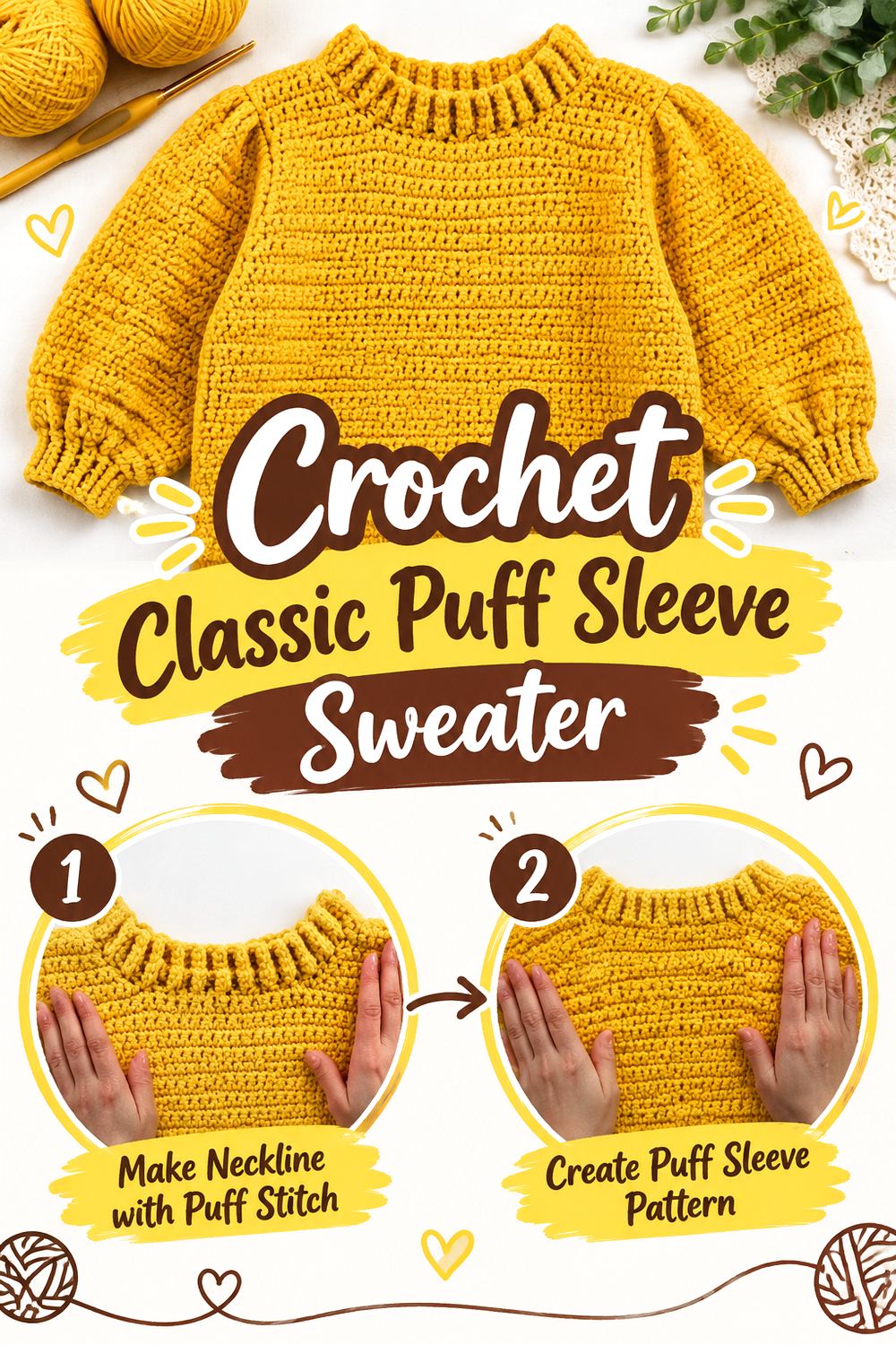Crochet Classic Puff Sleeve Sweater