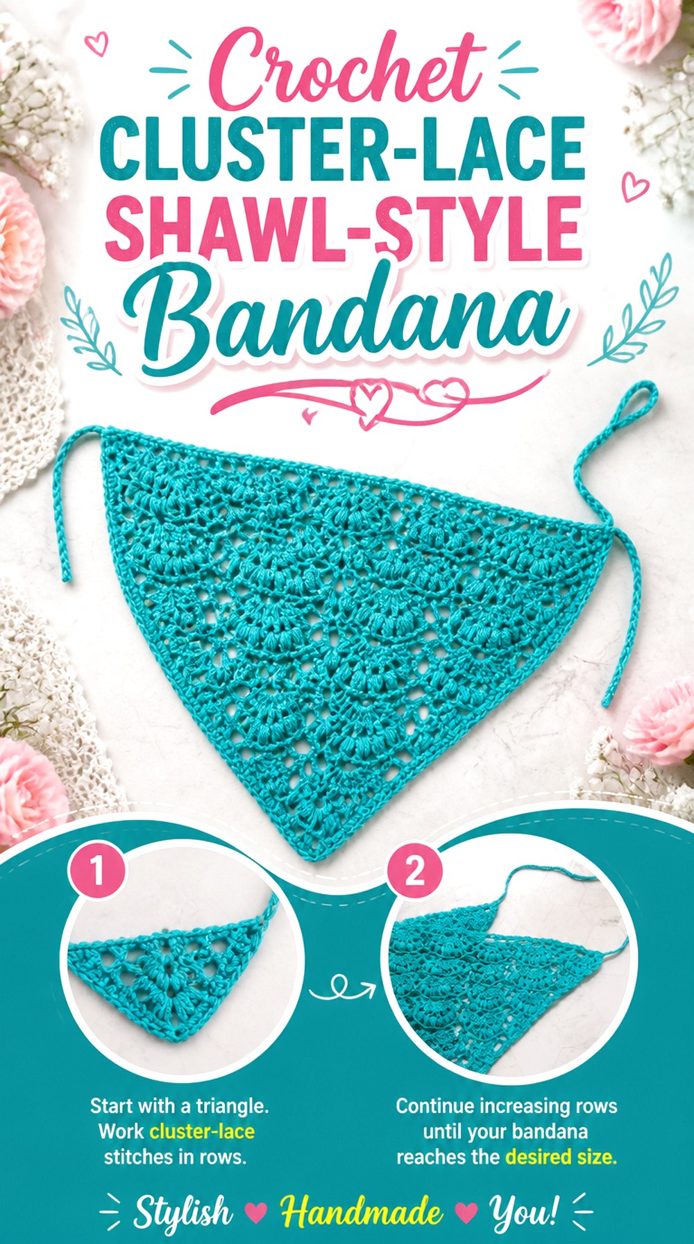 Crochet Cluster Lace Shawl Style Bandana