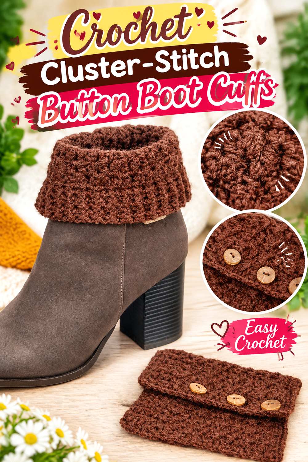 Crochet Cluster Stitch Button Boot Cuffs
