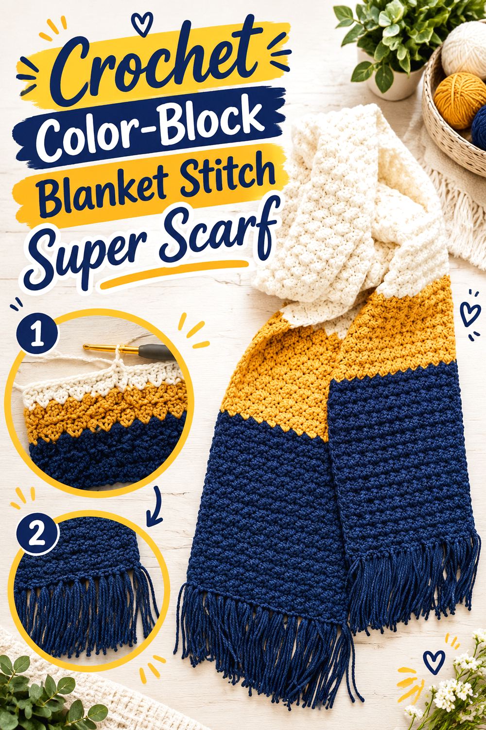 Crochet Color Block Blanket Stitch Super Scarf