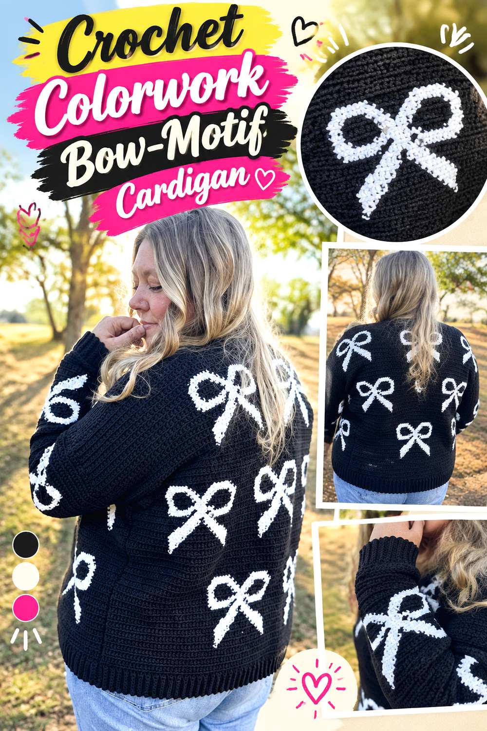 Crochet Colorwork Bow Motif Cardigan