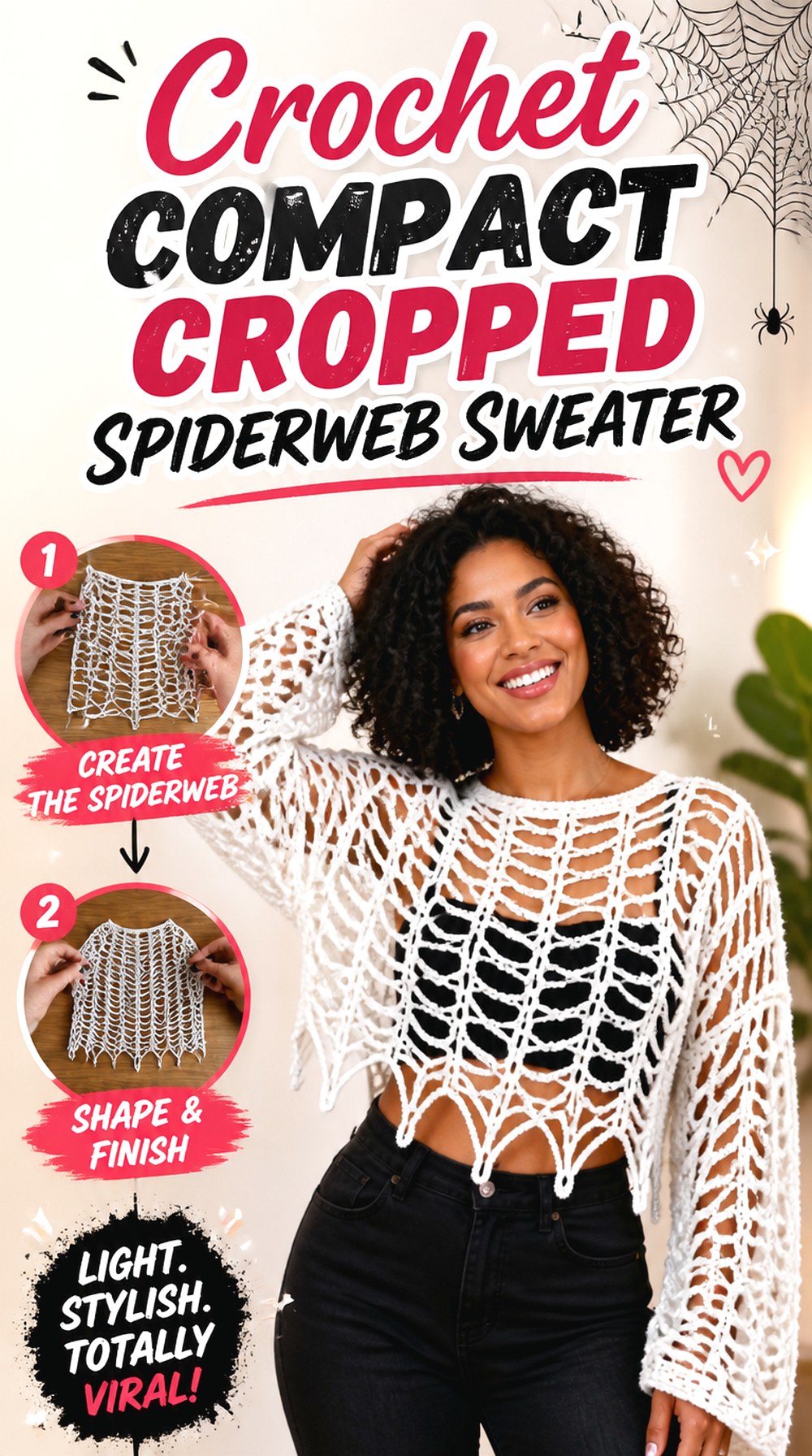Crochet Compact Cropped Spiderweb Sweater
