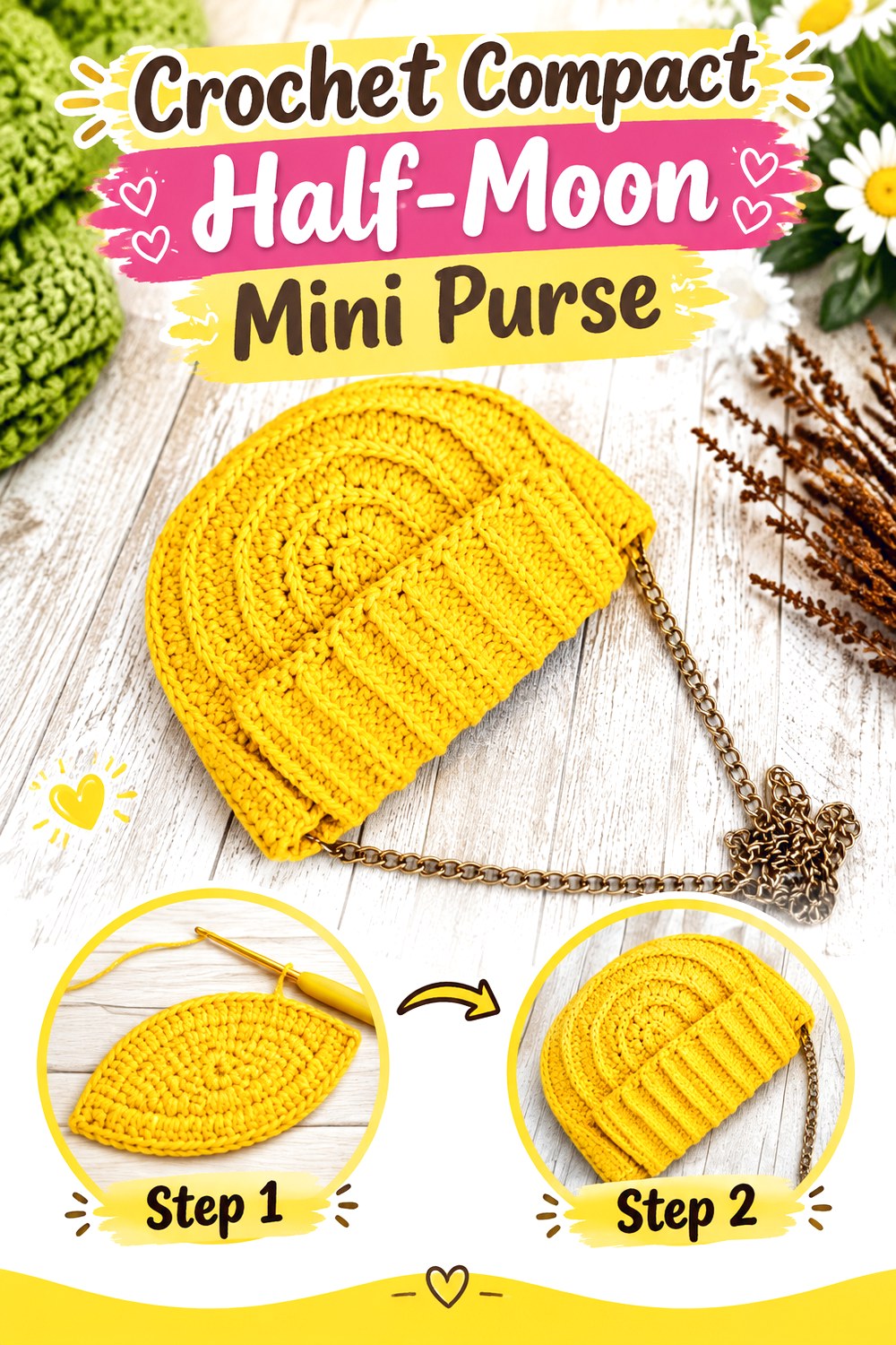 Crochet Compact Half Moon Mini Purse