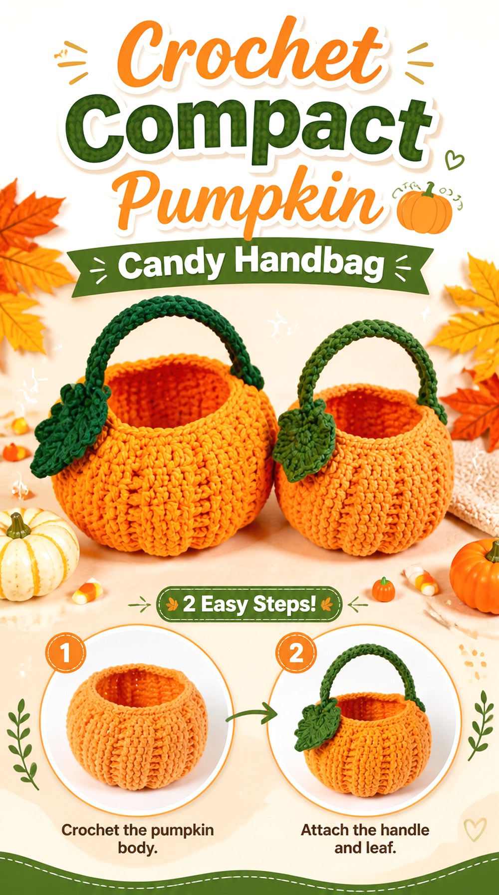 Crochet Compact Pumpkin Candy Handbag
