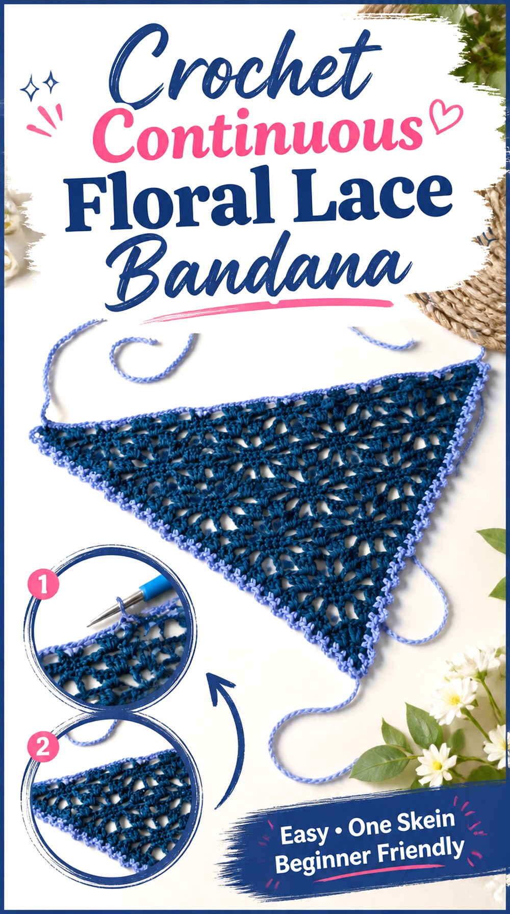 Crochet Continuous Floral Lace Bandana