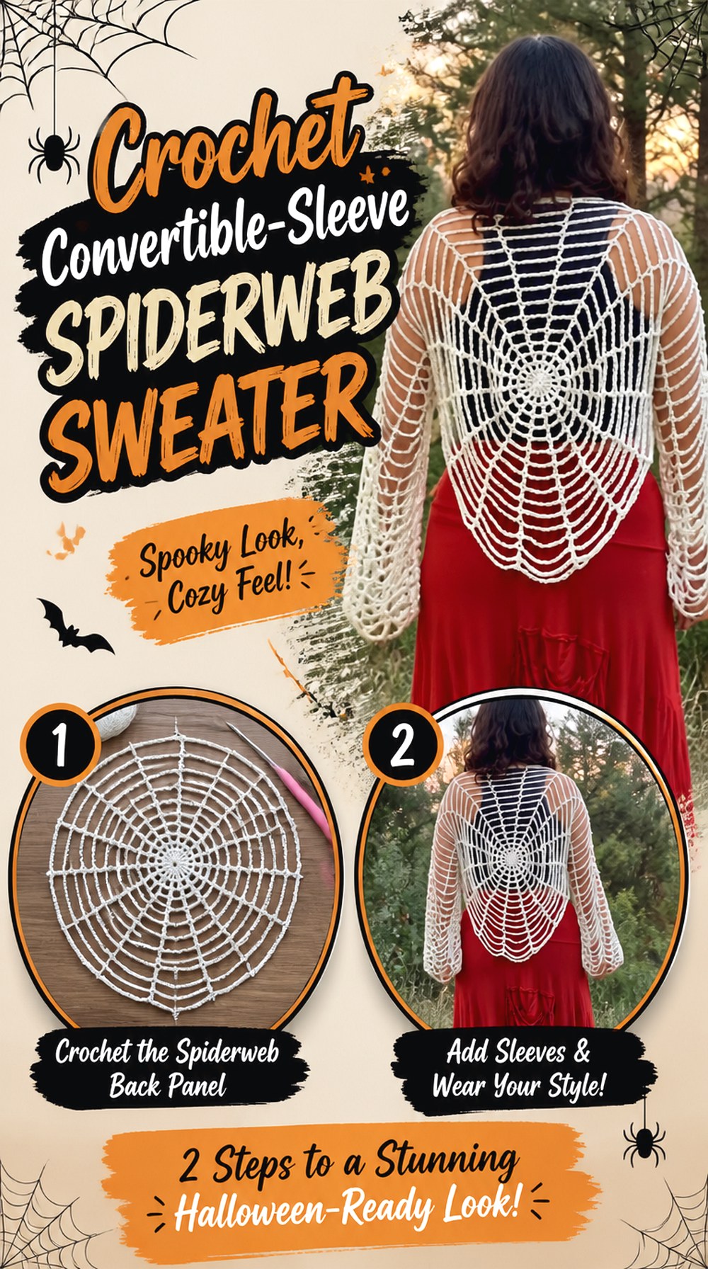 Crochet Convertible Sleeve Spiderweb Sweater