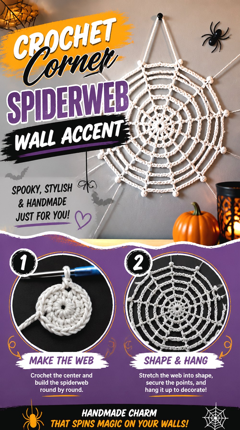 Crochet Corner Spiderweb Wall Accent