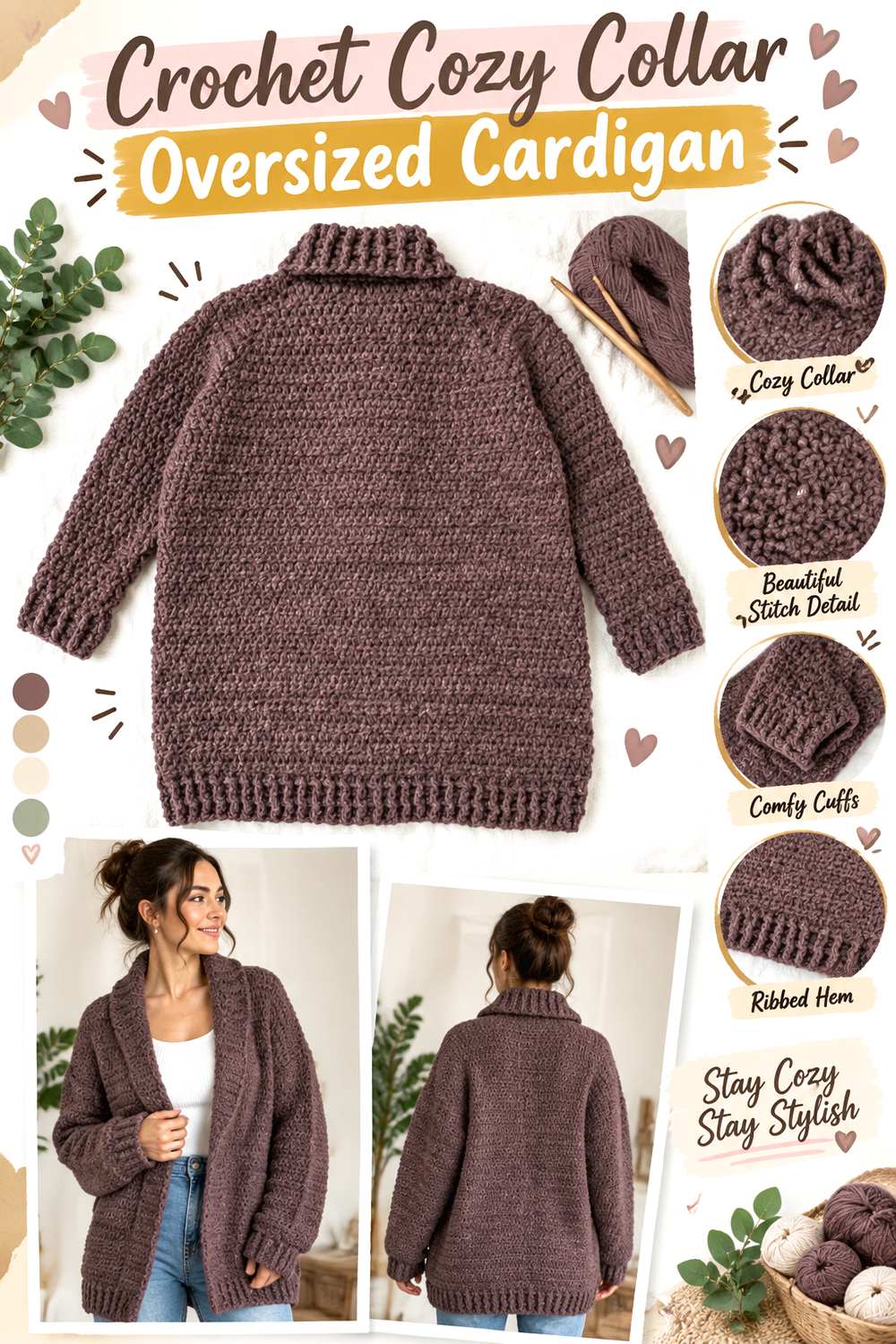 Crochet Cozy Collar Oversized Cardigan